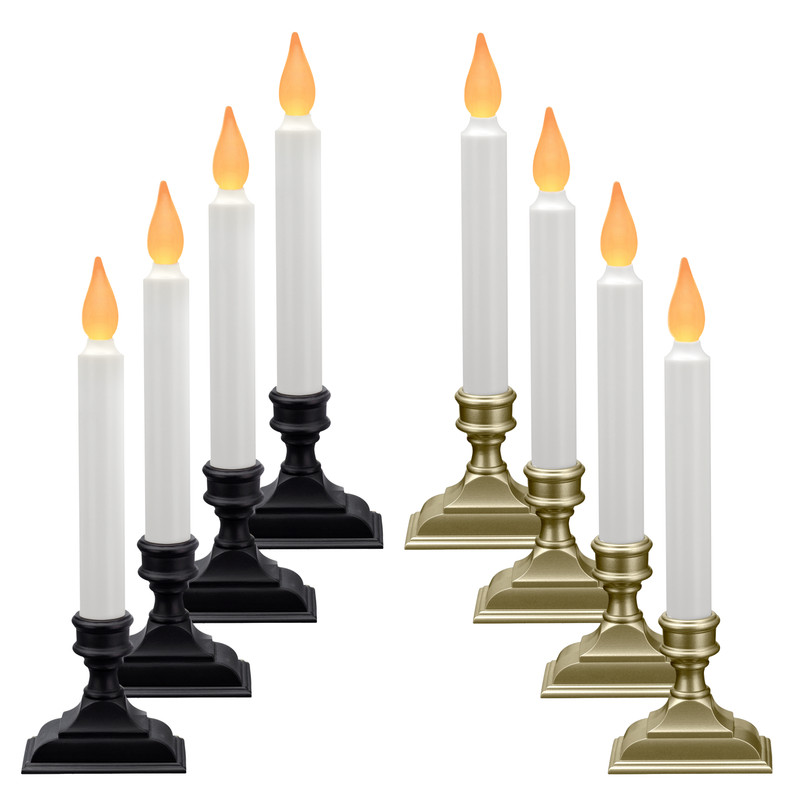 Battery Operated LED Window Candles with Flickering Amber Flame, Automatic Timer, 9.75 Inches Tall (VT-1206, Pack of 4) Battery Operated LED Window Candles with Flickering Amber Flame, Automatic Timer, 9.75 Inches Tall (VT-1206, Pack of 4)