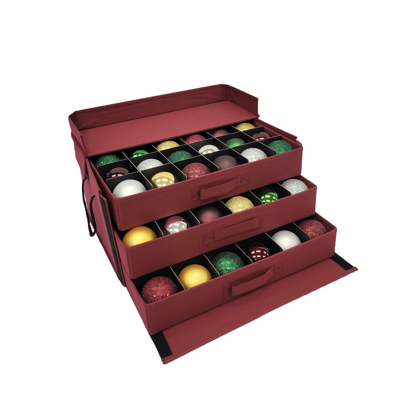 Christmas Ornament Storage Box with 3 Slide Out Trays, Adjustable Acid-Free Dividers, Holds 72 - 3 Inch Ornaments (20"L x 14"W x 10"H,  SB-10496F-VT) Christmas Ornament Storage Box with 3 Slide Out Trays, Adjustable Acid-Free Dividers, Holds 72 - 3 Inch Ornaments (20"L x 14"W x 10"H,  SB-10496F-VT)