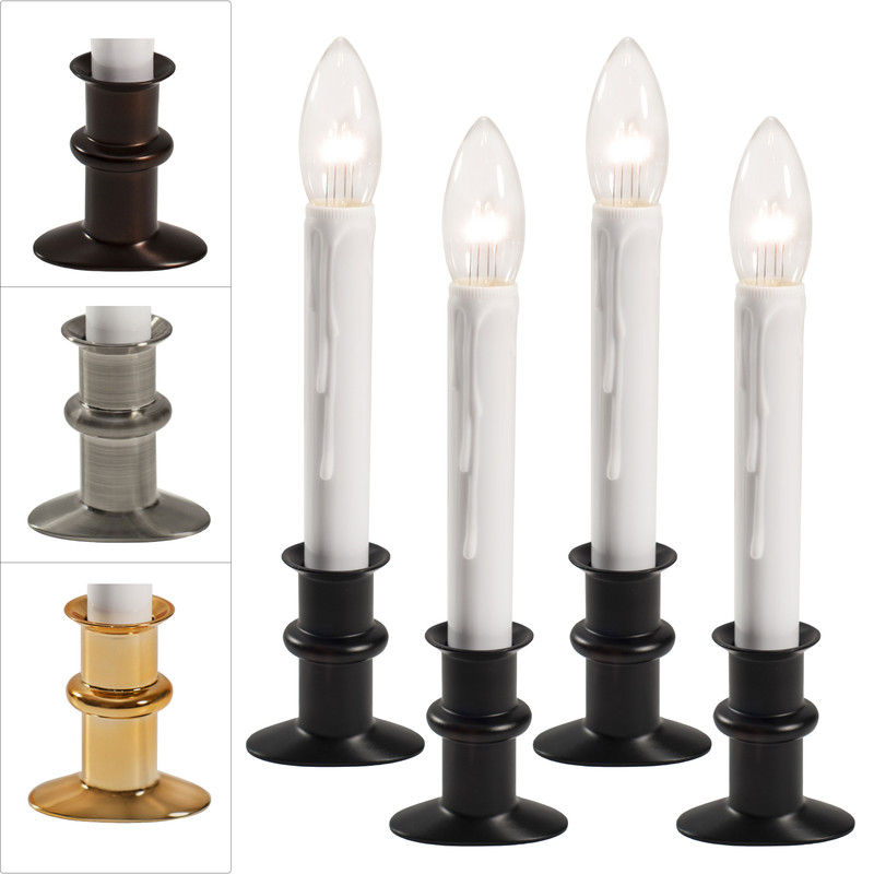 Slimline Ultra-Bright LED Window Candles, Battery Operated, Metal Base (VT-2813, Pack of 4)