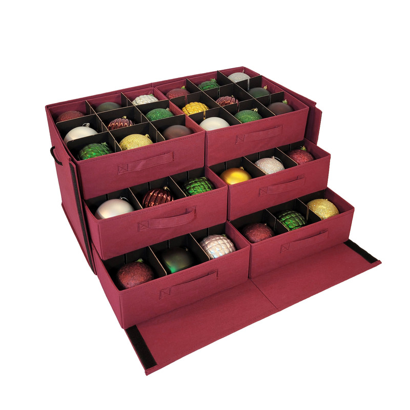 Christmas Ornament Storage Box with Adjustable Acid-Free Dividers, Holds 54 – 4 Inch Ornaments (26” L x 13.5”W x 13”H, SB-40042-VT)