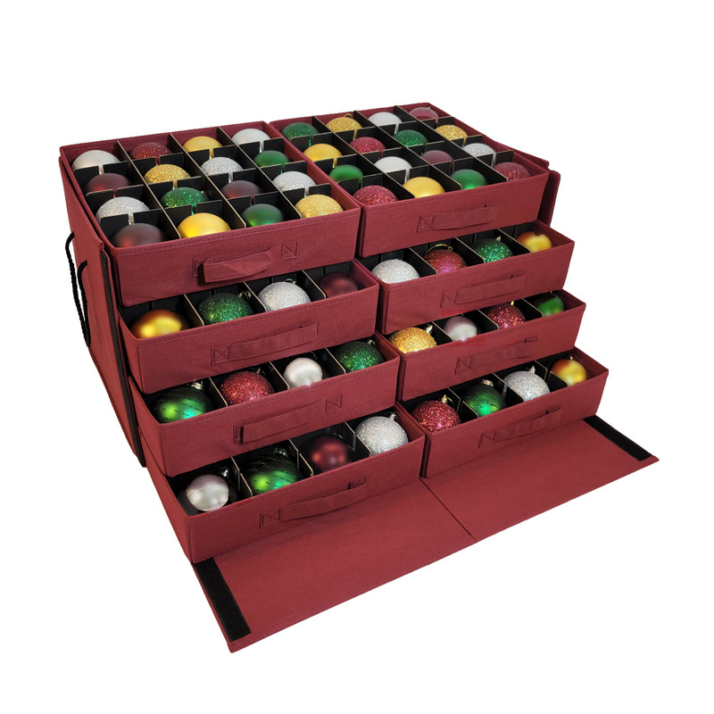 612 Vermont Christmas Ornament Storage Box with Adjustable Acid-Free Dividers, Holds 128 – 3 Inch Ornaments (26” L x 13.5”W x 13”H, SB-40043-VT)