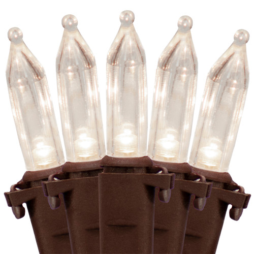 100 Clear LED Christmas Lights on Brown Wire, UL Approved for Indoor/Outdoor Use, 18.5' Lighted Length, 20.8' Total Length 100 Clear LED Christmas Lights on Brown Wire, UL Approved for Indoor/Outdoor Use, 18.5' Lighted Length, 20.8' Total Length