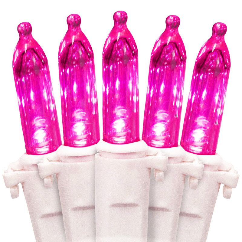 100 Pink LED Christmas Lights on White Wire, UL Approved for Indoor/Outdoor Use, 18.5' Lighted Length, 20.8' Total Length