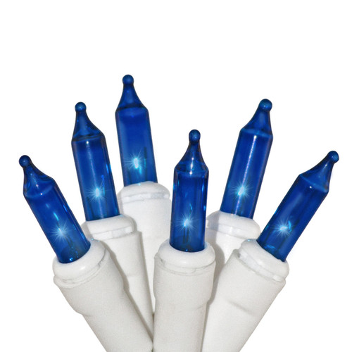 50 Blue Christmas Lights on a White Wire String, UL Approved for Indoor/Outdoor Use, 9' of Lighted Length, 11' of Total Length 50 Blue Christmas Lights on a White Wire String, UL Approved for Indoor/Outdoor Use, 9' of Lighted Length, 11' of Total Length