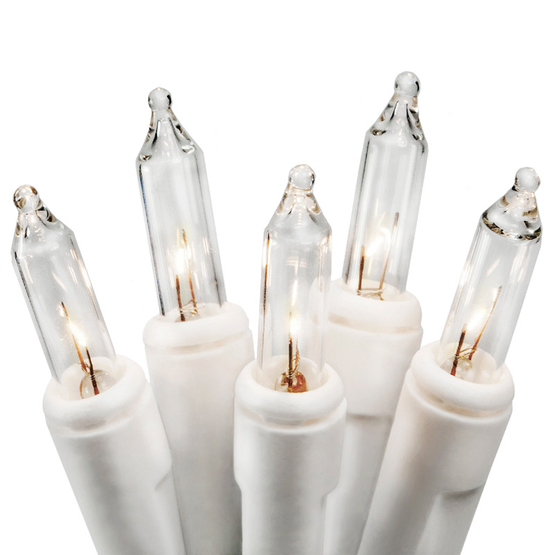 35 Clear Christmas Lights on a White Wire, UL Approved for Indoor Use, 6.1' of Lighted Length, 7.5' of Total Length