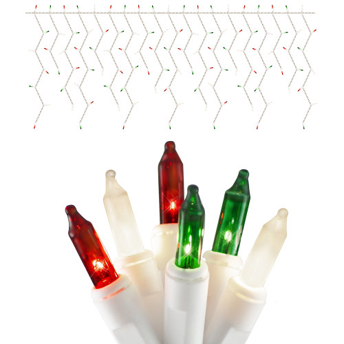 150 Count Red, Green and White Frosted Mini Christmas Icicle Light Set, Lighted Length 11.5 Foot, Total Length 12.5 Foot, 27 Drops 150 Count Red, Green and White Frosted Mini Christmas Icicle Light Set, Lighted Length 11.5 Foot, Total Length 12.5 Foot, 27 Drops