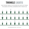 100 Clear Twinkle Lights on Green Wire, Indoor/Outdoor Use, Lighted Length of 20.6’, Total Length of 21.8’ 100 Clear Twinkle Lights on Green Wire, Indoor/Outdoor Use, Lighted Length of 20.6’, Total Length of 21.8’