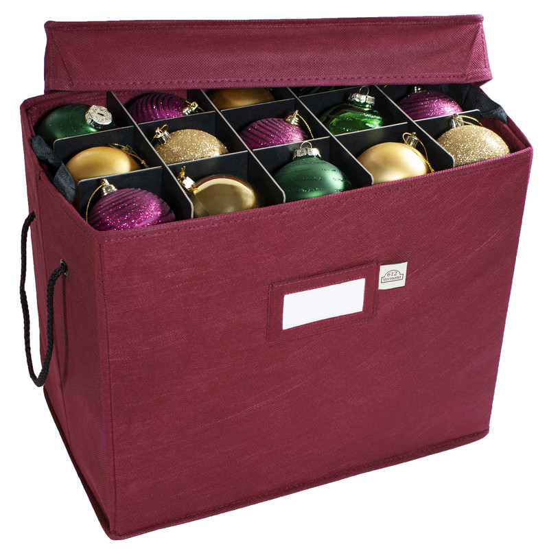 Christmas Ornament Storage Box with Adjustable Acid-Free Dividers, 4 Removable Trays with Handles, Holds 60 - 3 Inch Ornaments (16.25"L x 10"W x 13"H, SB-10494-VT)