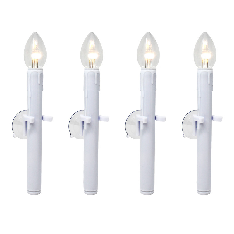 Ultra-Bright LED Window Candles with Timer and Suction Cup, Plastic Shatterproof Bulbs, Battery Operated, White Candlestick (VT-9134-R4-W, Pack of 4)  Ultra-Bright LED Window Candles with Timer and Suction Cup, Plastic Shatterproof Bulbs, Battery Operated, White Candlestick (VT-9134-R4-W, Pack of 4)