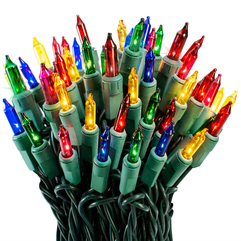 100 Multi Twinkle Lights on Green Wire, Indoor/Outdoor Use, Lighted Length of 20.6’, Total Length of 21.8’ (VT-00333)