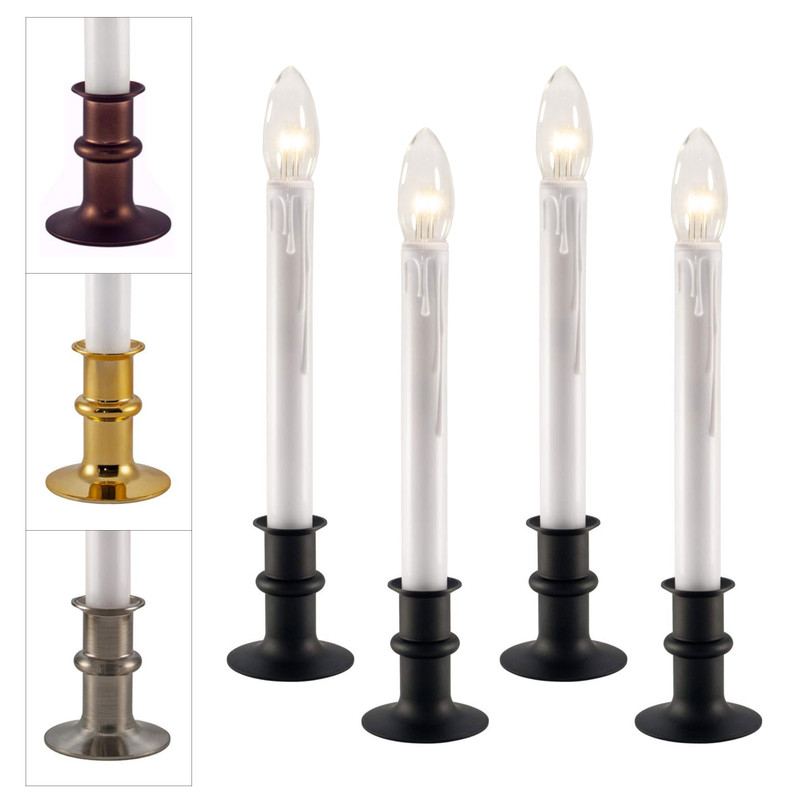 Ultra-Bright LED Window Candles with Timer, Battery Operated, Metal Base, White Candlestick, Adjustable Height (VT-1524-R4, Pack of 4) Ultra-Bright LED Window Candles with Timer, Battery Operated, Metal Base, White Candlestick, Adjustable Height (VT-1524-R4, Pack of 4)